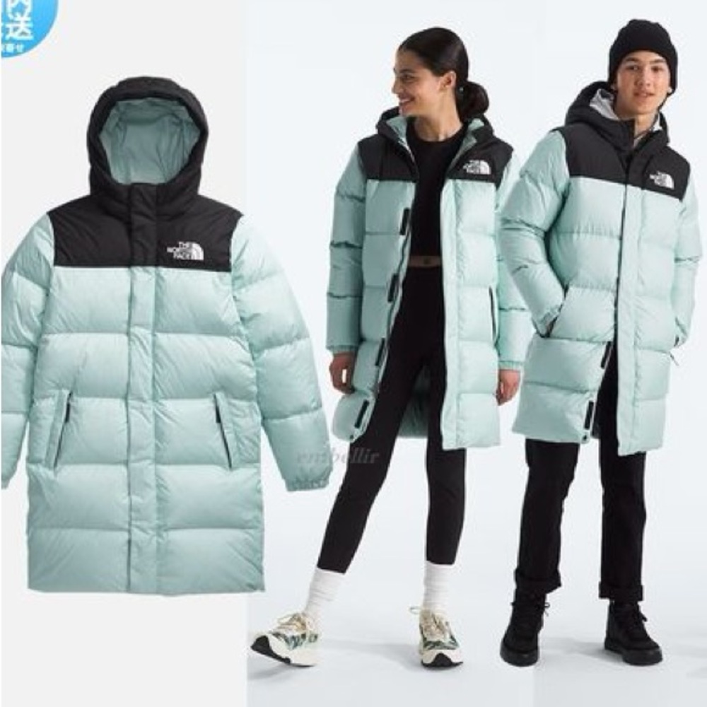 🆕 Authentic North face Junior retro Nuptse long down parka big kid L muted pine